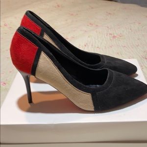 Black Tan Red Suede Color Block Stiletto Heel 39 8